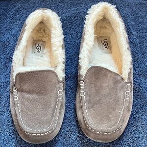 UGG Tan Suede Moccasins with White Fleece